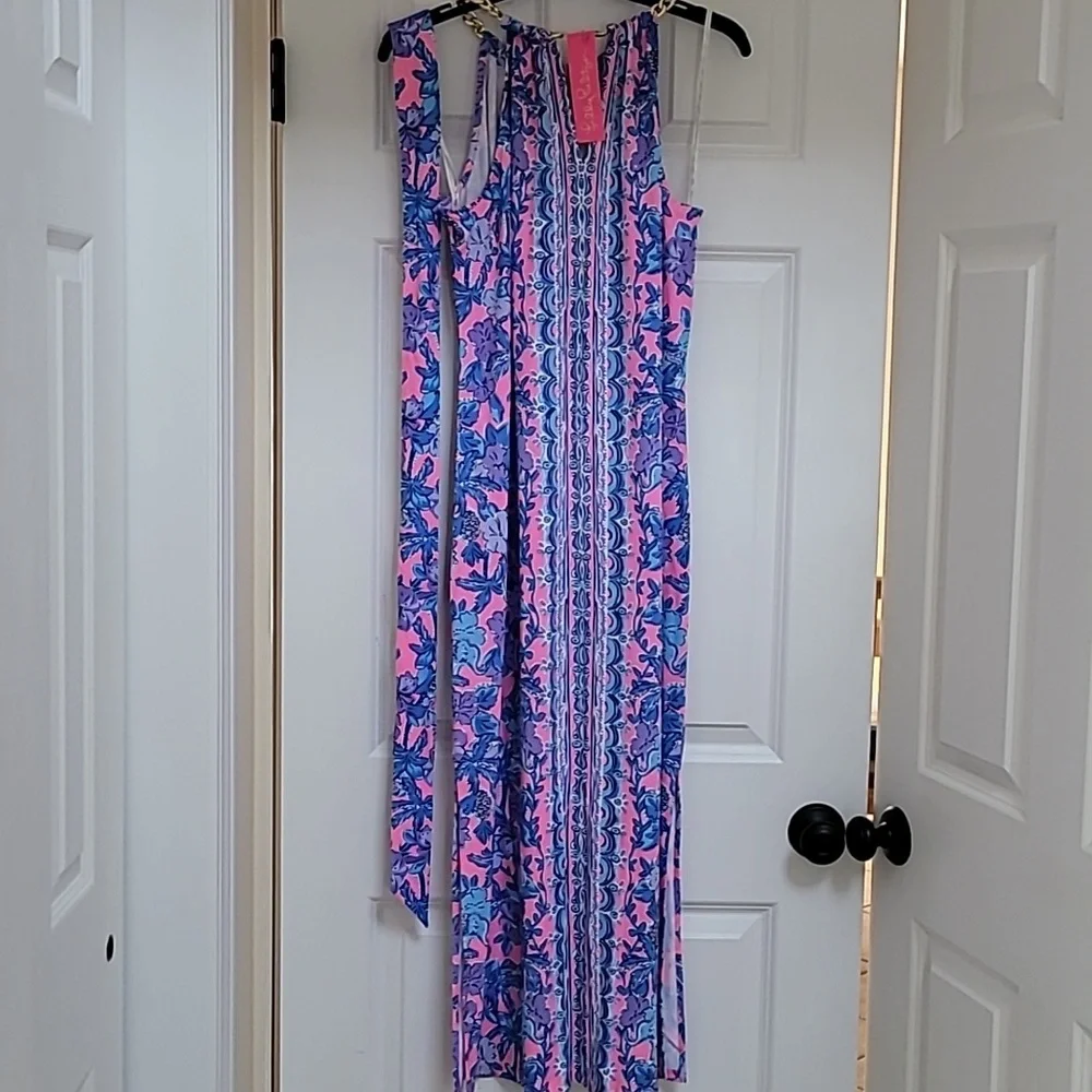 Lilly Pulitzer Bingham Midi Dress Soleil Pink Palm Parade Engineered - Picture 7 of 13